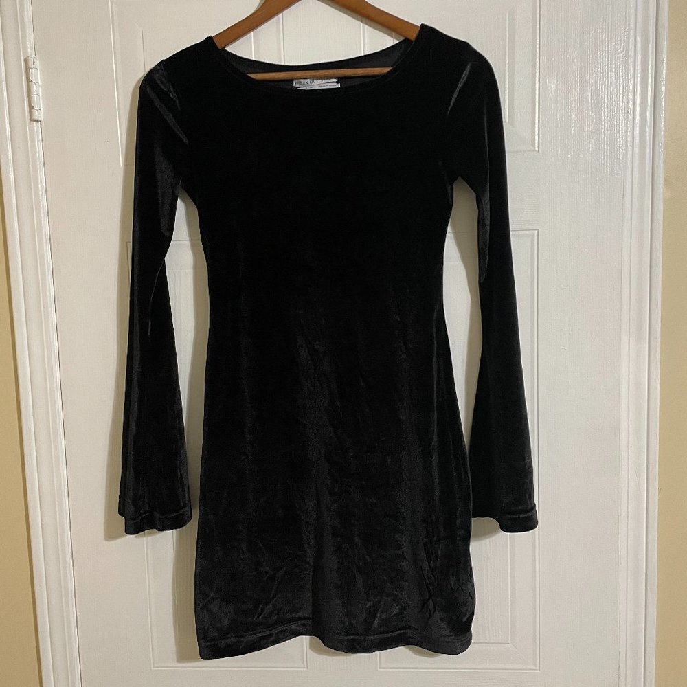 Urban Outfitters Black Velour Flared Sleeve Mini Dress